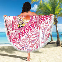 Hawaiian and Japanese Culture Together Beach Blanket Tropical Honu with Japanese Elements Pink Color LT03 - Polynesian Pride