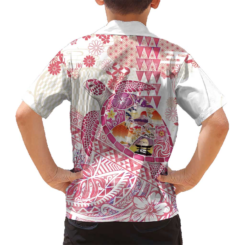 Hawaiian and Japanese Culture Together Family Matching Mermaid Dress and Hawaiian Shirt Tropical Honu with Japanese Elements Pink Color LT03 - Polynesian Pride