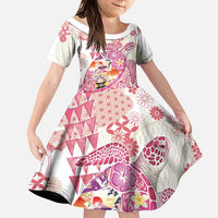 Hawaiian and Japanese Culture Together Family Matching Mermaid Dress and Hawaiian Shirt Tropical Honu with Japanese Elements Pink Color LT03 Daughter's Dress Pink - Polynesian Pride