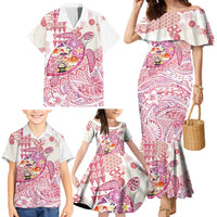 Hawaiian and Japanese Culture Together Family Matching Mermaid Dress and Hawaiian Shirt Tropical Honu with Japanese Elements Pink Color LT03 - Polynesian Pride