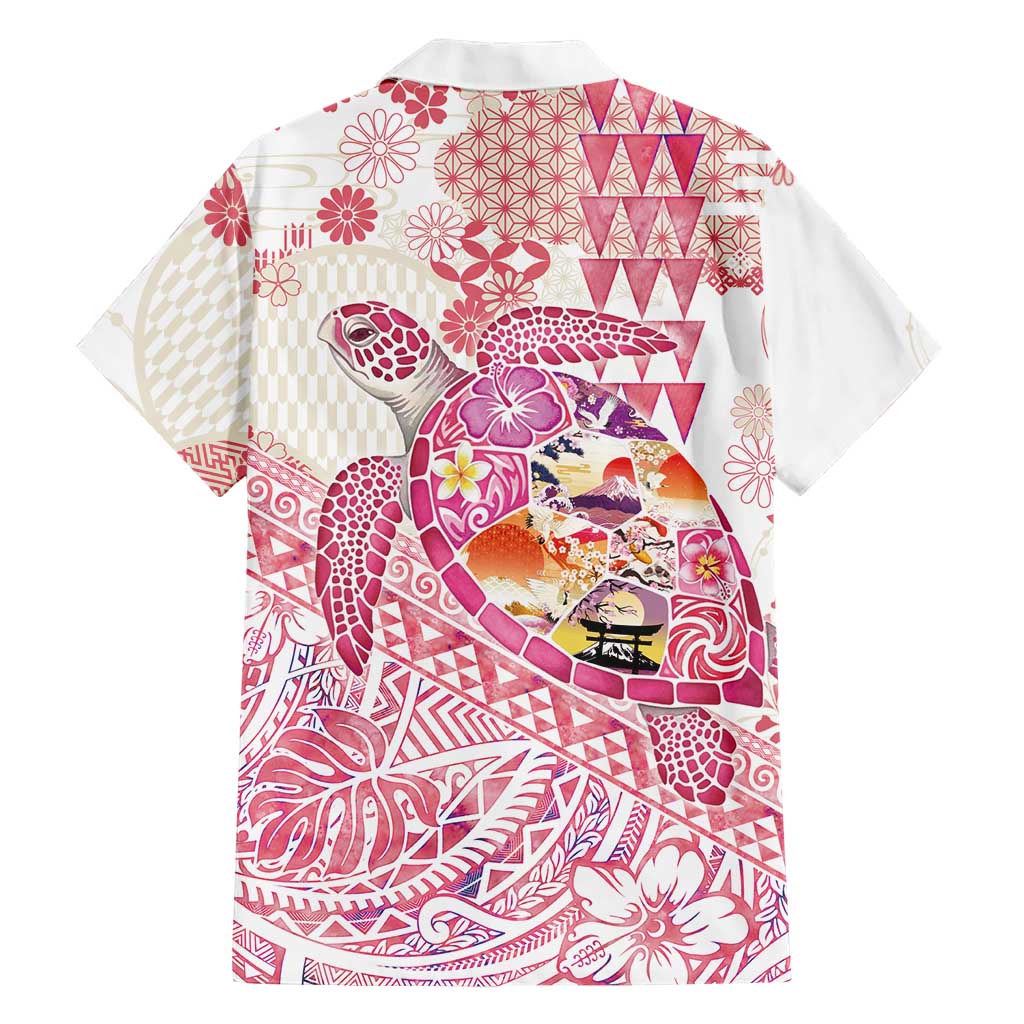 Hawaiian and Japanese Culture Together Family Matching Mermaid Dress and Hawaiian Shirt Tropical Honu with Japanese Elements Pink Color LT03 - Polynesian Pride