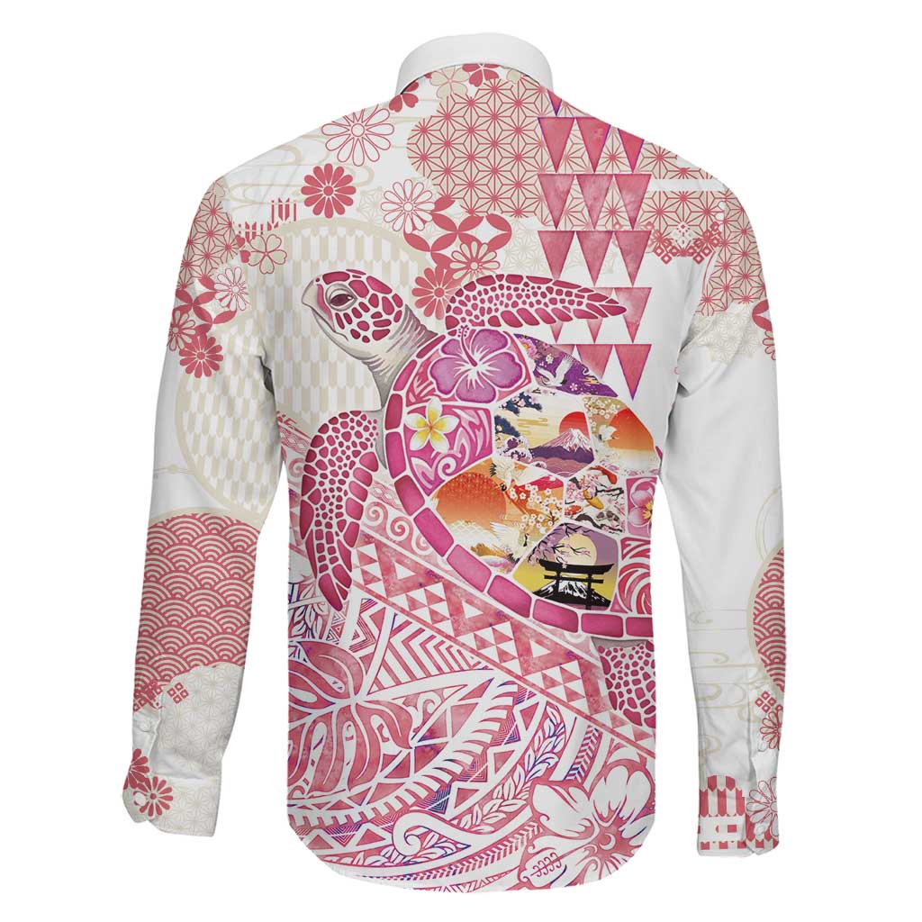 Hawaiian and Japanese Culture Together Family Matching Mermaid Dress and Hawaiian Shirt Tropical Honu with Japanese Elements Pink Color LT03 - Polynesian Pride