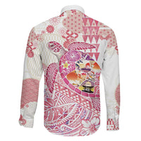 Hawaiian and Japanese Culture Together Family Matching Mermaid Dress and Hawaiian Shirt Tropical Honu with Japanese Elements Pink Color LT03 - Polynesian Pride