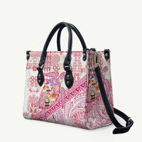 Hawaiian and Japanese Culture Together Leather Bag Tropical Honu with Japanese Elements Pink Color