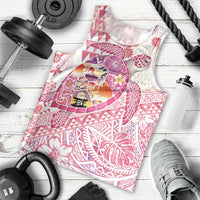 Hawaiian and Japanese Culture Together Men Tank Top Tropical Honu with Japanese Elements Pink Color