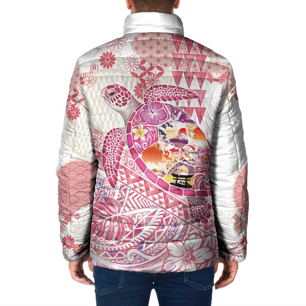 Hawaiian and Japanese Culture Together Padded Jacket Tropical Honu with Japanese Elements Pink Color LT03 - Polynesian Pride