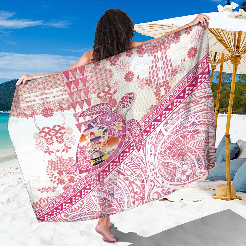 Hawaiian and Japanese Culture Together Sarong Tropical Honu with Japanese Elements Pink Color LT03 One Size 44 x 66 inches Pink - Polynesian Pride