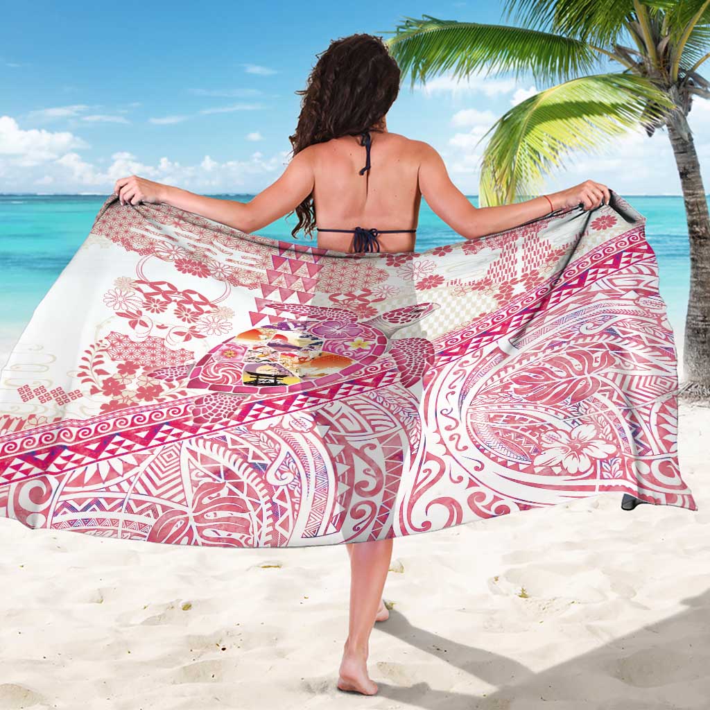 Hawaiian and Japanese Culture Together Sarong Tropical Honu with Japanese Elements Pink Color LT03 - Polynesian Pride