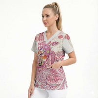 Hawaiian and Japanese Culture Together Scrub Top Tropical Honu with Japanese Elements Pink Color LT03 - Polynesian Pride