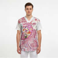 Hawaiian and Japanese Culture Together Scrub Top Tropical Honu with Japanese Elements Pink Color LT03 - Polynesian Pride