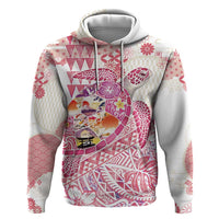 Hawaiian and Japanese Culture Together Zip Hoodie Tropical Honu with Japanese Elements Pink Color