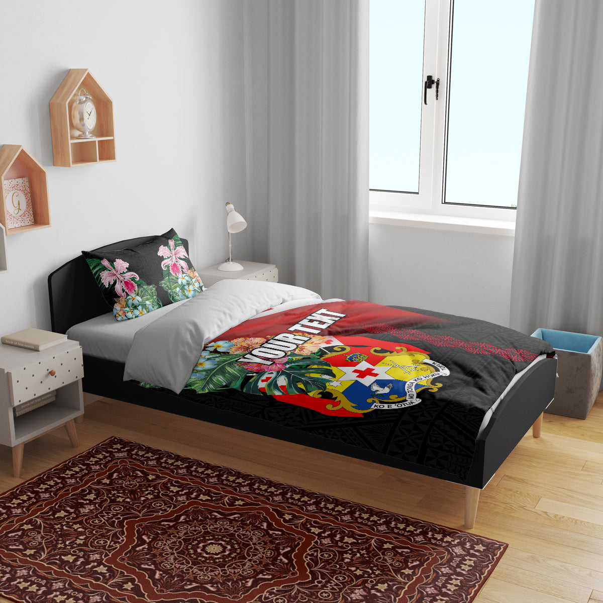 Personalised Tonga Emancipation Day Bedding Set Flag Map and Hibiscus Flower Ngatu Pattern