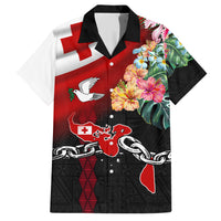 Personalised Tonga Emancipation Day Family Matching Short Sleeve Bodycon Dress and Hawaiian Shirt Flag Map and Hibiscus Flower Ngatu Pattern LT03 Dad's Shirt - Short Sleeve Black - Polynesian Pride