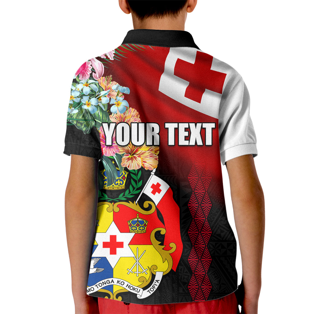 Personalised Tonga Emancipation Day Kid Polo Shirt Flag Map and Hibiscus Flower Ngatu Pattern LT03 - Polynesian Pride