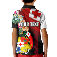 Personalised Tonga Emancipation Day Kid Polo Shirt Flag Map and Hibiscus Flower Ngatu Pattern LT03 - Polynesian Pride