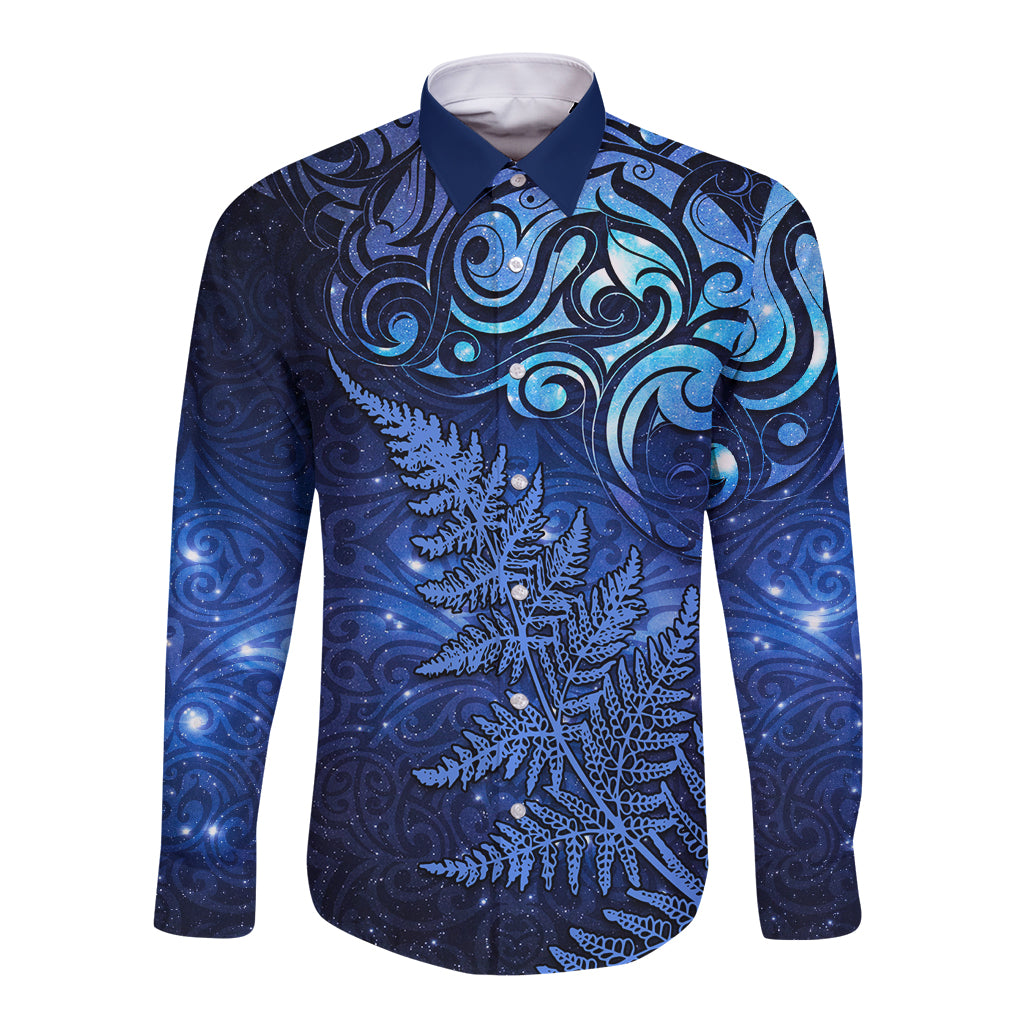 New Zealand Matariki Long Sleeve Button Shirt Maori Pattern and Silver Fern