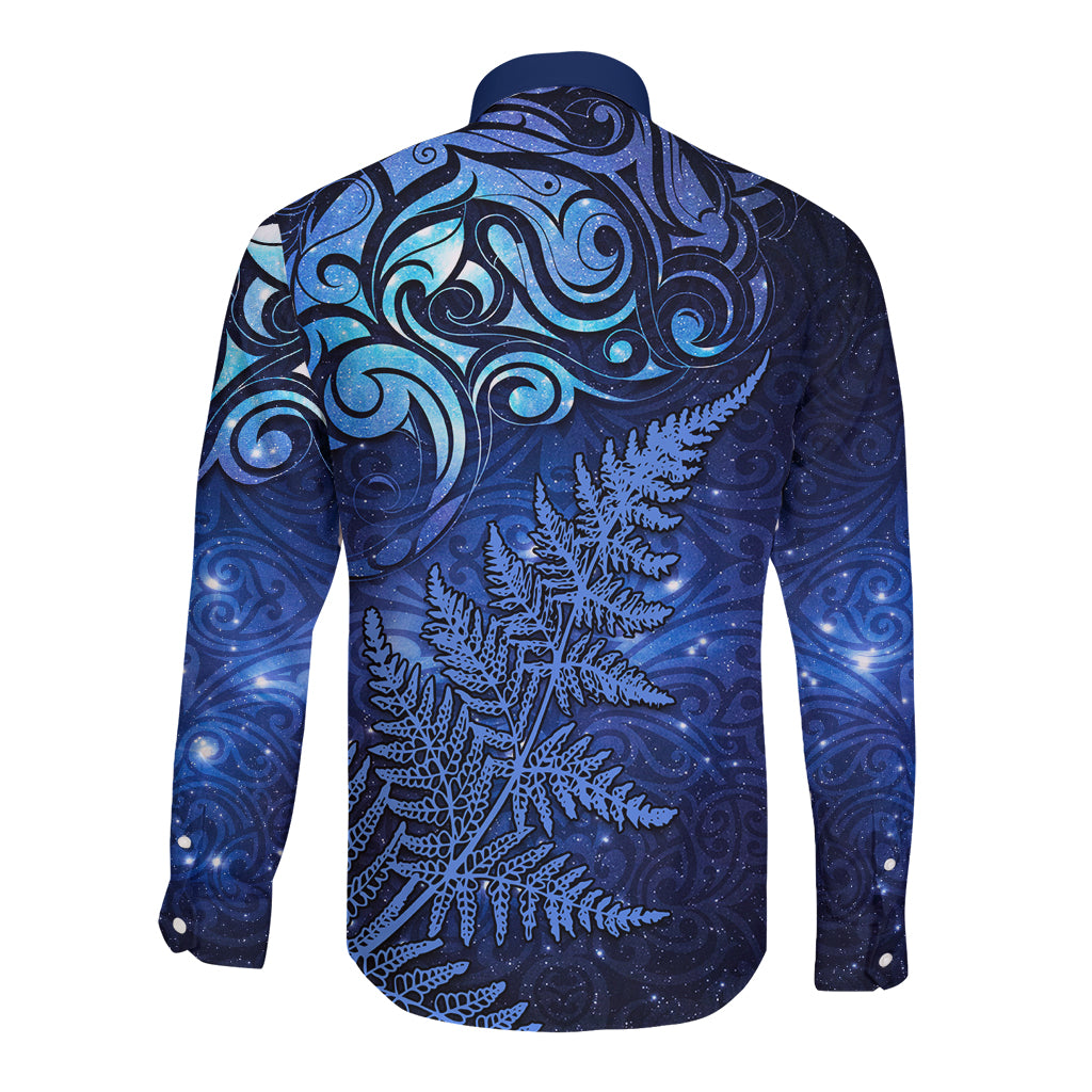 New Zealand Matariki Long Sleeve Button Shirt Maori Pattern and Silver Fern