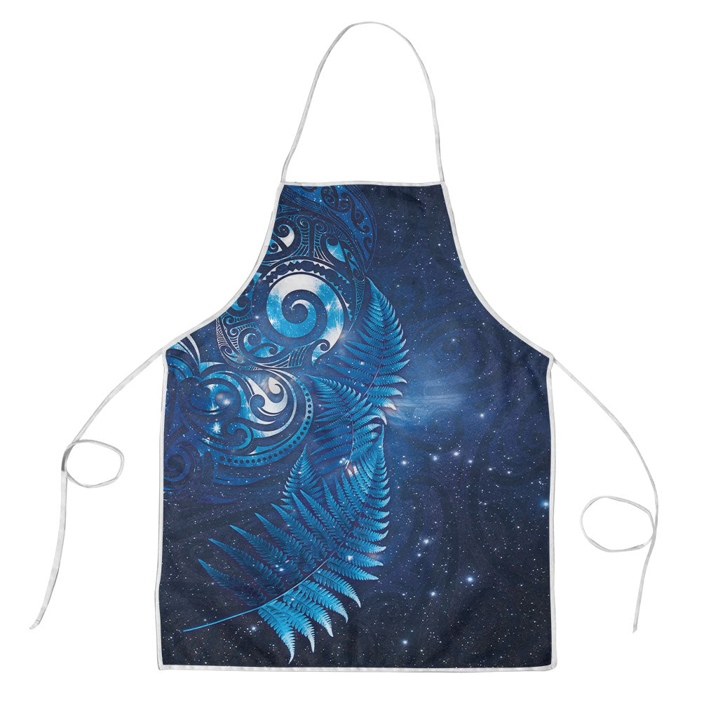 Aotearoa New Zealand New Year Apron Tribal Koru Tattoo Blue Galaxy Maori Silver Fern