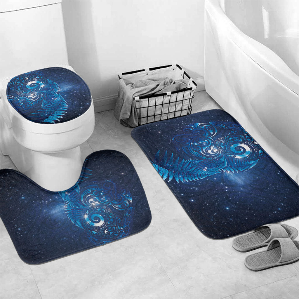 Aotearoa New Zealand New Year Bathroom Set Tribal Koru Tattoo Blue Galaxy Maori Silver Fern