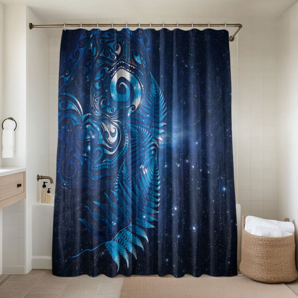 Aotearoa New Zealand New Year Bathroom Set Tribal Koru Tattoo Blue Galaxy Maori Silver Fern