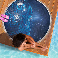Aotearoa New Zealand New Year Beach Blanket Tribal Koru Tattoo Blue Galaxy Maori Silver Fern