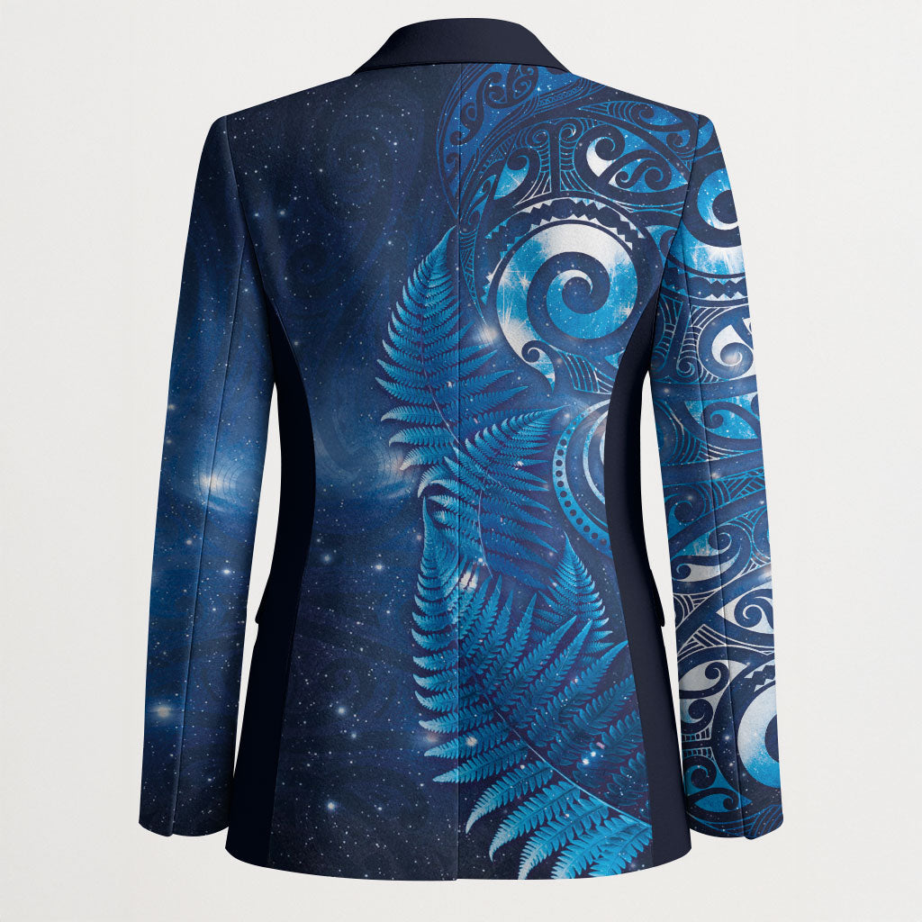 Aotearoa New Zealand New Year Blazer Tribal Koru Tattoo Blue Galaxy Maori Silver Fern