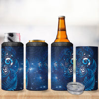 Aotearoa New Zealand New Year 4 in 1 Can Cooler Tumbler Tribal Koru Tattoo Blue Galaxy Maori Silver Fern