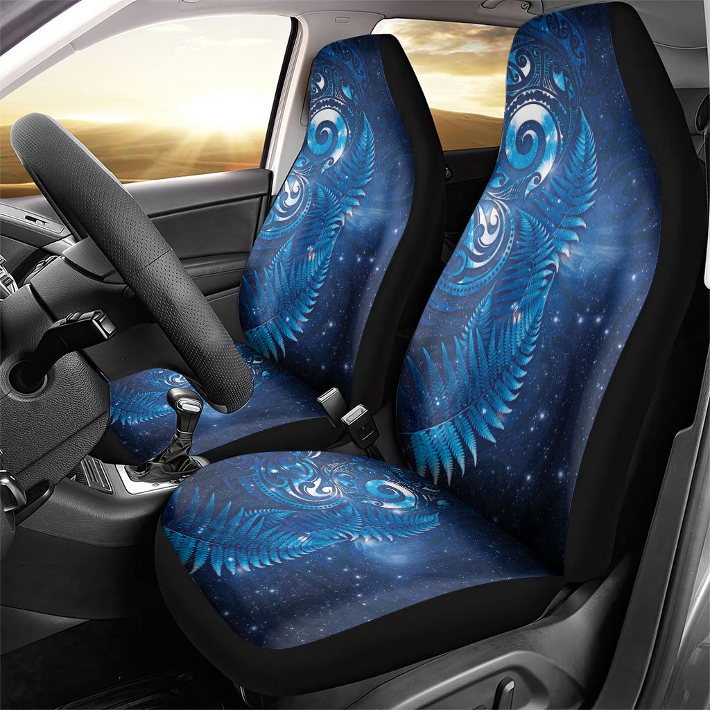 Aotearoa New Zealand New Year Car Seat Cover Tribal Koru Tattoo Blue Galaxy Maori Silver Fern