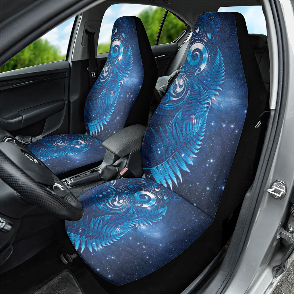 Aotearoa New Zealand New Year Car Seat Cover Tribal Koru Tattoo Blue Galaxy Maori Silver Fern