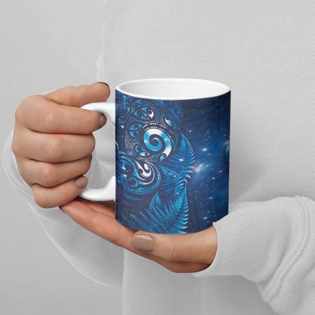 Aotearoa New Zealand New Year Ceramic Mug Tribal Koru Tattoo Blue Galaxy Maori Silver Fern