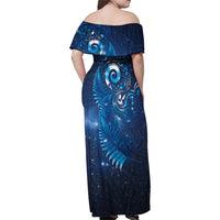 Aotearoa New Zealand New Year Family Matching Off Shoulder Maxi Dress and Hawaiian Shirt Tribal Koru Tattoo Blue Galaxy Maori Silver Fern