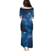 Aotearoa New Zealand New Year Family Matching Puletasi and Hawaiian Shirt Tribal Koru Tattoo Blue Galaxy Maori Silver Fern