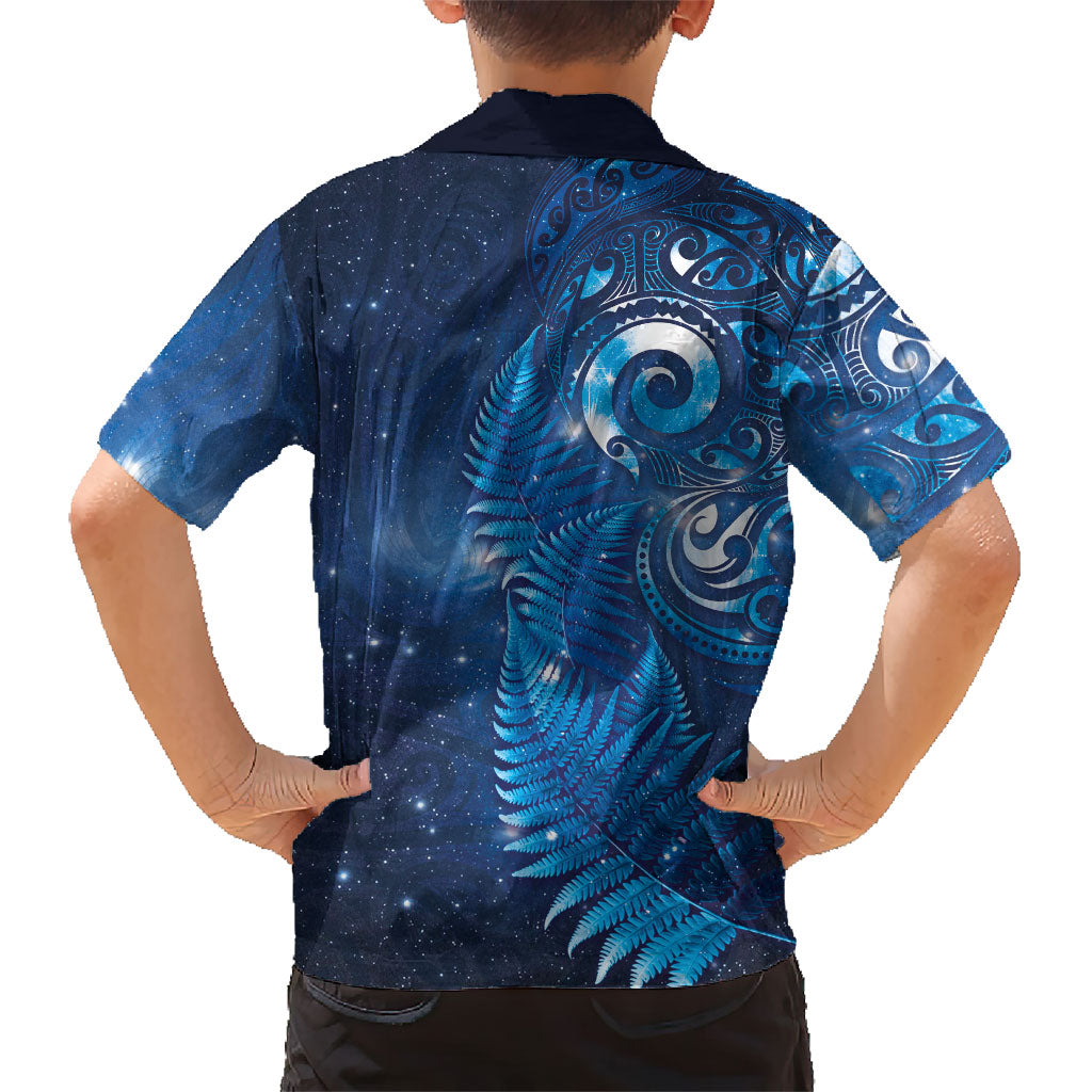 Aotearoa New Zealand New Year Family Matching Tank Maxi Dress and Hawaiian Shirt Tribal Koru Tattoo Blue Galaxy Maori Silver Fern LT03 - Polynesian Pride