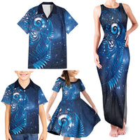 Aotearoa New Zealand New Year Family Matching Tank Maxi Dress and Hawaiian Shirt Tribal Koru Tattoo Blue Galaxy Maori Silver Fern LT03 - Polynesian Pride