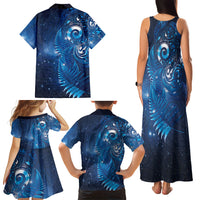 Aotearoa New Zealand New Year Family Matching Tank Maxi Dress and Hawaiian Shirt Tribal Koru Tattoo Blue Galaxy Maori Silver Fern LT03 - Polynesian Pride