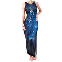 Aotearoa New Zealand New Year Family Matching Tank Maxi Dress and Hawaiian Shirt Tribal Koru Tattoo Blue Galaxy Maori Silver Fern LT03 Mom's Dress Blue - Polynesian Pride