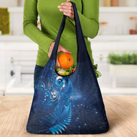 Aotearoa New Zealand New Year Grocery Bag Tribal Koru Tattoo Blue Galaxy Maori Silver Fern