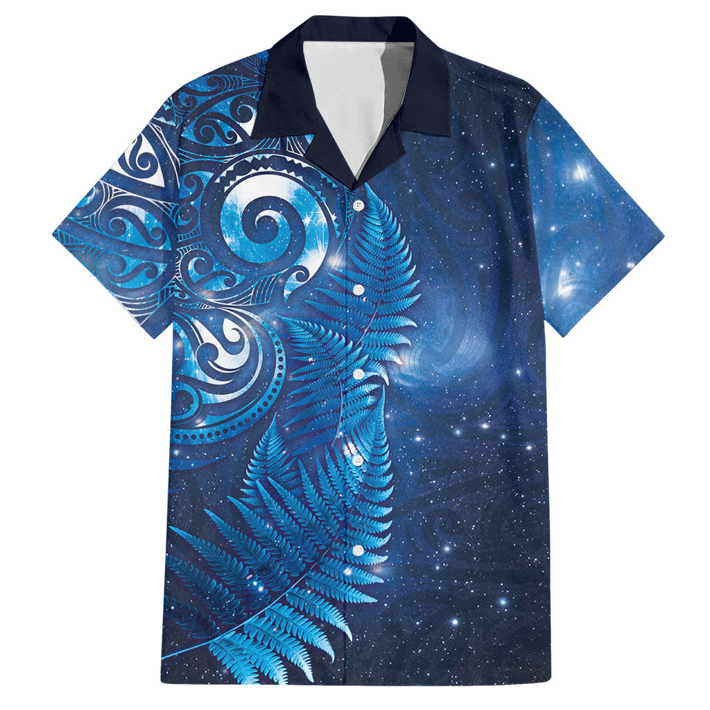 Aotearoa New Zealand New Year Hawaiian Shirt Tribal Koru Tattoo Blue Galaxy Maori Silver Fern LT03 Blue - Polynesian Pride