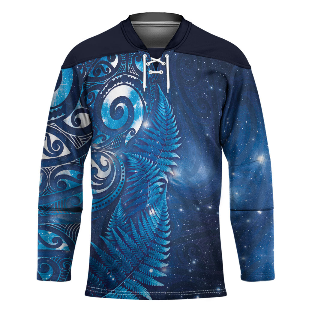 Aotearoa New Zealand New Year Hockey Jersey Tribal Koru Tattoo Blue Galaxy Maori Silver Fern LT03 Unisex Blue - Polynesian Pride