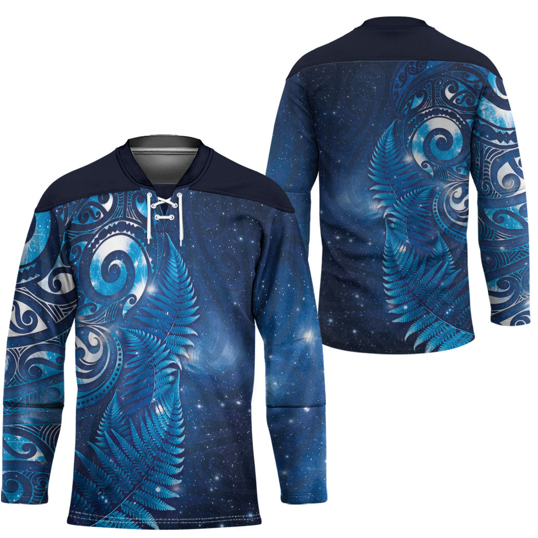 Aotearoa New Zealand New Year Hockey Jersey Tribal Koru Tattoo Blue Galaxy Maori Silver Fern LT03 - Polynesian Pride