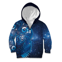 Aotearoa New Zealand New Year Kid Hoodie Tribal Koru Tattoo Blue Galaxy Maori Silver Fern
