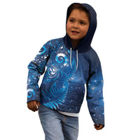Aotearoa New Zealand New Year Kid Hoodie Tribal Koru Tattoo Blue Galaxy Maori Silver Fern