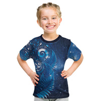 Aotearoa New Zealand New Year Kid T Shirt Tribal Koru Tattoo Blue Galaxy Maori Silver Fern