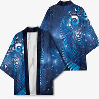 Aotearoa New Zealand New Year Kimono Tribal Koru Tattoo Blue Galaxy Maori Silver Fern