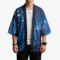 Aotearoa New Zealand New Year Kimono Tribal Koru Tattoo Blue Galaxy Maori Silver Fern