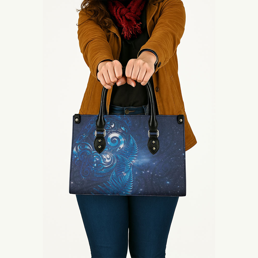Aotearoa New Zealand New Year Leather Bag Tribal Koru Tattoo Blue Galaxy Maori Silver Fern