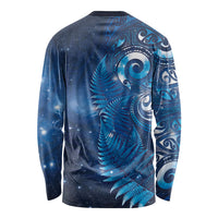 Aotearoa New Zealand New Year Long Sleeve Shirt Tribal Koru Tattoo Blue Galaxy Maori Silver Fern