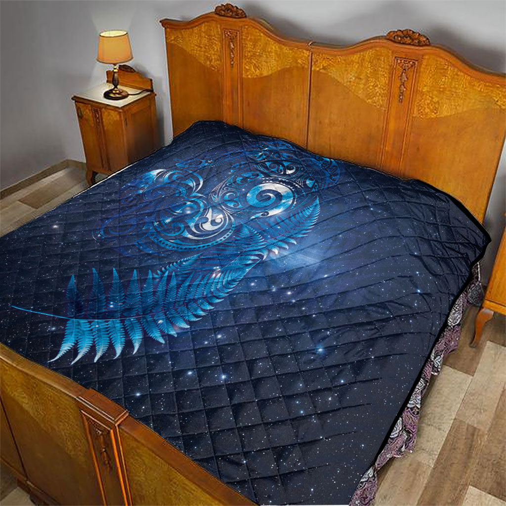 Aotearoa New Zealand New Year Quilt Tribal Koru Tattoo Blue Galaxy Maori Silver Fern