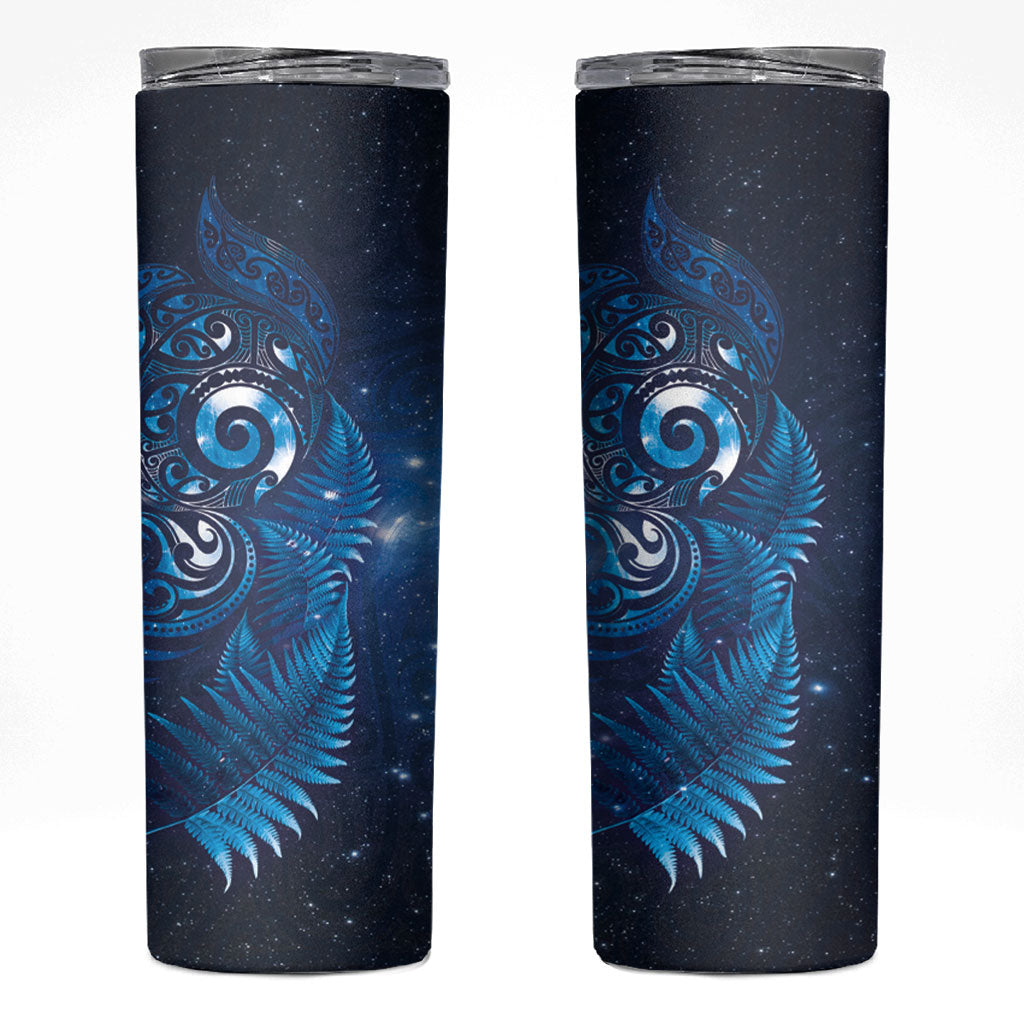 Aotearoa New Zealand New Year Skinny Tumbler Tribal Koru Tattoo Blue Galaxy Maori Silver Fern
