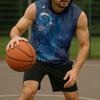 Aotearoa New Zealand New Year Sleeveless Hoodie Tribal Koru Tattoo Blue Galaxy Maori Silver Fern